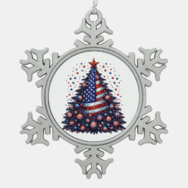 アメリカ国旗クリスマスツリー愛国芸術 スノーフレークピューターオーナメント