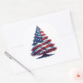 アメリカ国旗クリスマスツリー愛国芸術 ラウンドシール (封筒)