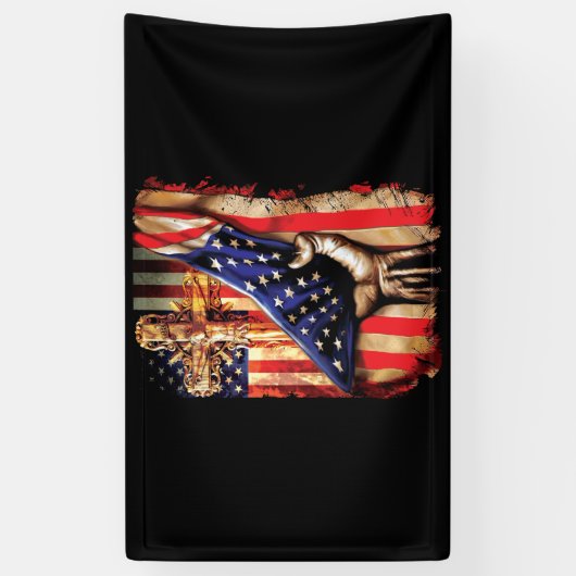 アメリカ国旗クロスイエズスハンドプライドクリスチャン 横断幕 (縦)