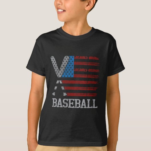 アメリカ国旗クロスバット 野球 プレーヤー Tシャツ (正面)