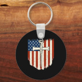 アメリカ国旗クロス 3つの釘 愛国 キリスト教 ドーム キーホルダー (正面)