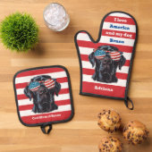 アメリカ国旗クールの母親またはラブラドール犬のパパ 鍋つかみ&鍋敷きセット (トップダウン)