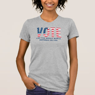 アメリカ国旗グレー女性愛国投票 Tシャツ