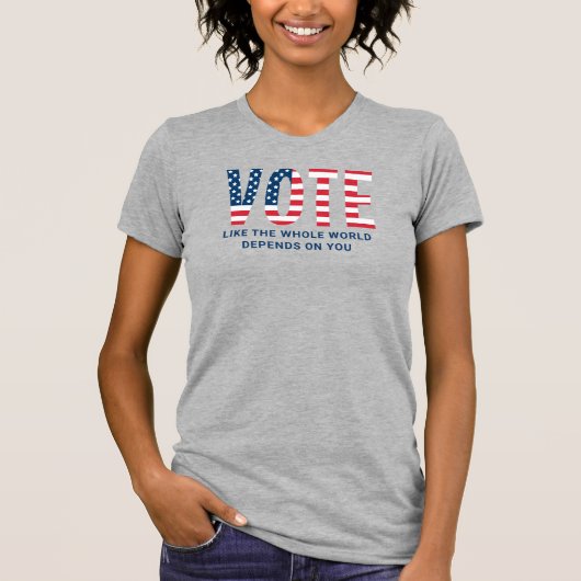 アメリカ国旗グレー女性愛国投票 Tシャツ (正面)