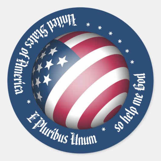 アメリカ国旗グローブとアメリカの標語のカスタマイズ ラウンドシール (正面)