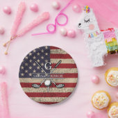 アメリカ国旗ゴルフモノグラムデザイン ペーパープレート (パーティー)