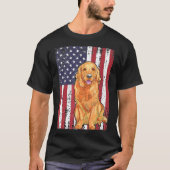 アメリカ国旗ゴールデンレトリバー愛国犬 Tシャツ (正面)
