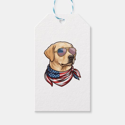 アメリカ国旗サングラスバンダナの犬 ギフトタグ (正面)