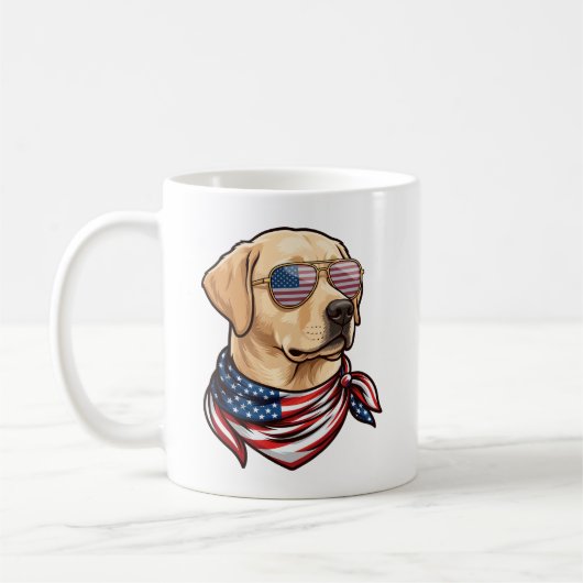 アメリカ国旗サングラスバンダナ犬 コーヒーマグカップ (左)