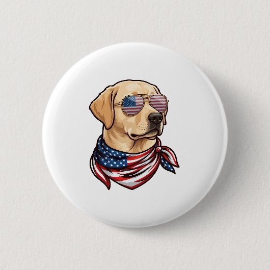 アメリカ国旗サングラスバンダナ犬 缶バッジ (正面)