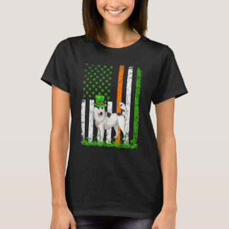 アメリカ国旗シベリアンハスキー犬 セントパトリックの日 Tシャツ