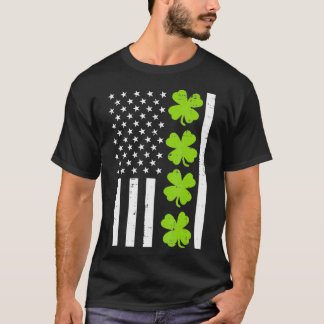アメリカ国旗シャムロッククローバーSt patricks day Tシャツ