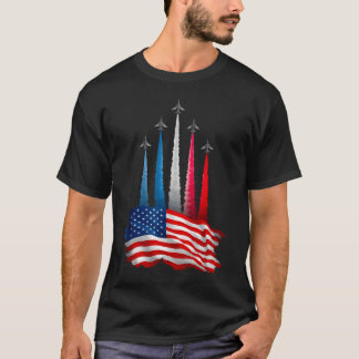 アメリカ国旗ジェット機レッド 独立記念日 Tシャツ