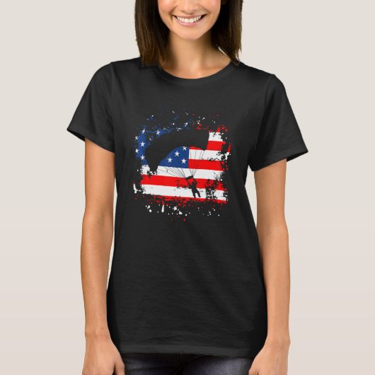 アメリカ国旗スカイダイビング趣味愛国スカイダイバー Tシャツ (正面)