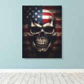 アメリカ国旗スカル キャンバスプリント (インサイチュ (ウッドフロア))