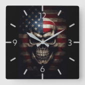 アメリカ国旗スカル スクエア壁時計 (正面)
