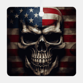 アメリカ国旗スカル メタルオーナメント