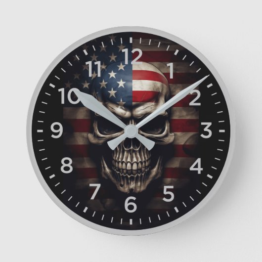 アメリカ国旗スカル ラウンド壁時計 (正面)