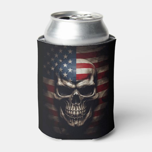 アメリカ国旗スカル 缶クーラー (缶正面)