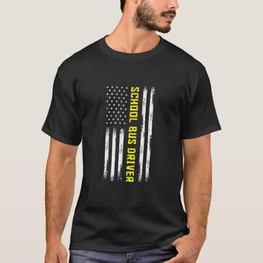 アメリカ国旗スクールバス運転手 Tシャツ (正面)