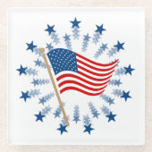 アメリカ国旗スターバスト花火7月4日 ガラスコースター (正面)