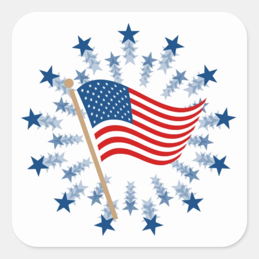 アメリカ国旗スターバスト花火7月4日 スクエアシール (正面)