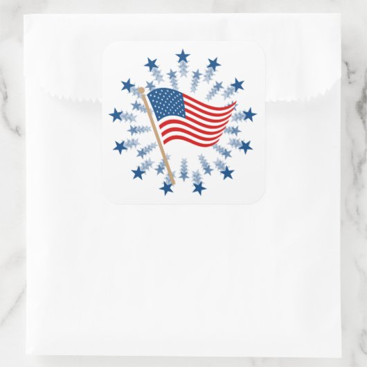 アメリカ国旗スターバスト花火7月4日 スクエアシール (バッグ)