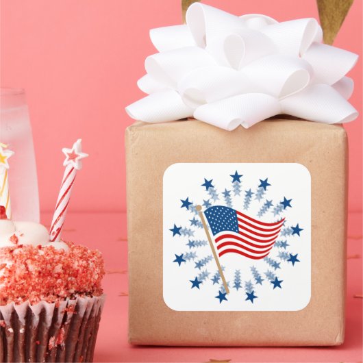 アメリカ国旗スターバスト花火7月4日 スクエアシール (パーティー)