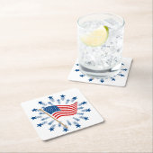 アメリカ国旗スターバスト花火7月4日 スクエアペーパーコースター (インサイチュ)
