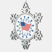 アメリカ国旗スターバスト花火7月4日 スノーフレークピューターオーナメント (右)