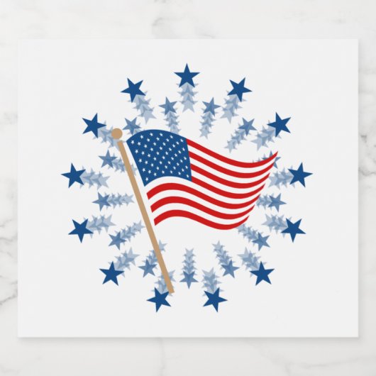 アメリカ国旗スターバスト花火7月4日 スパークリングワインラベル (シングルラベル)