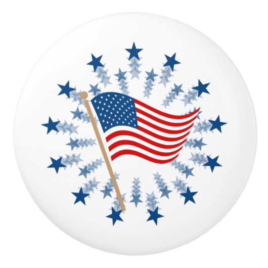 アメリカ国旗スターバスト花火7月4日 セラミックノブ (正面)