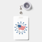 アメリカ国旗スターバスト花火7月4日 バッジ (正面（伸縮クリップ）)