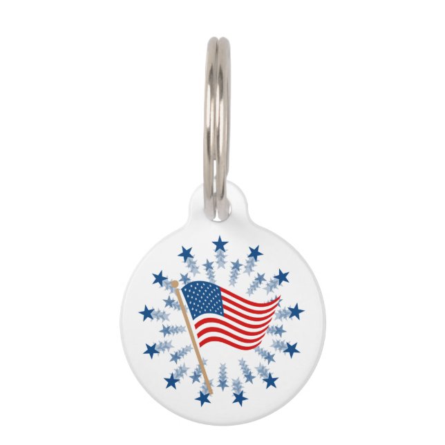 アメリカ国旗スターバスト花火7月4日 ペット　ネームタグ (正面)