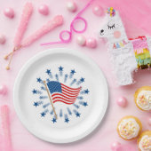 アメリカ国旗スターバスト花火7月4日 ペーパープレート (パーティー)
