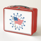アメリカ国旗スターバスト花火7月4日 メタルランチボックス (正面)