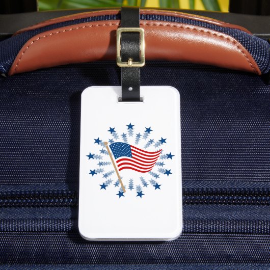 アメリカ国旗スターバスト花火7月4日 ラゲッジタグ (正面インサイチュ2)
