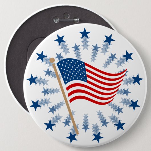 アメリカ国旗スターバスト花火7月4日 缶バッジ (正面&裏面)