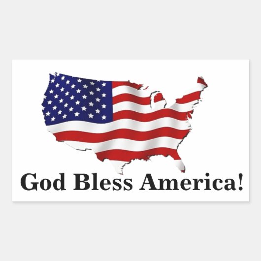 アメリカ国旗ステッカー 神の祝福をアメリカに 長方形シール (正面)