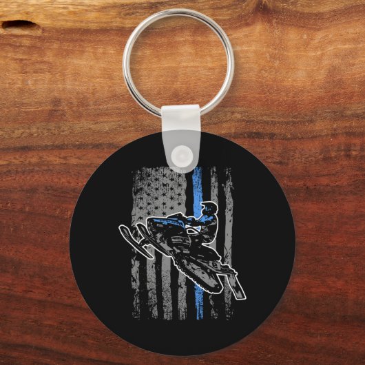 アメリカ国旗スノーモービルライダーギフトアイディア キーホルダー (正面)
