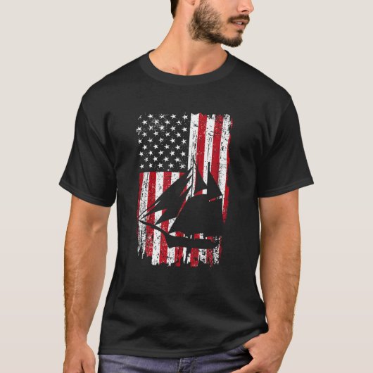 アメリカ国旗セーリングポンツーンCaptian父の日 Tシャツ (正面)