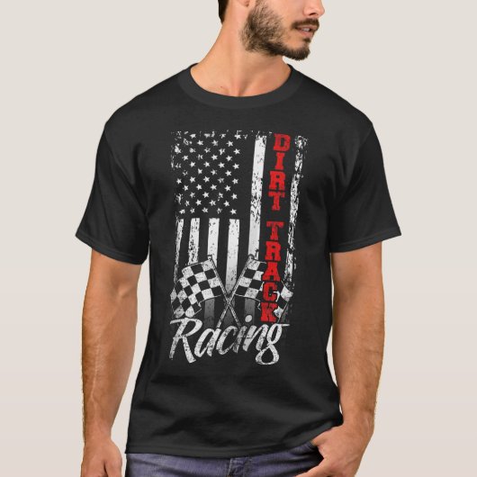 アメリカ国旗ダートトラックレーシングカーバイクドライバーRa Tシャツ (正面)