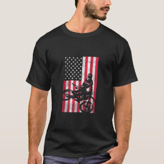 アメリカ国旗ダートバイク赤白青4th of tシャツ