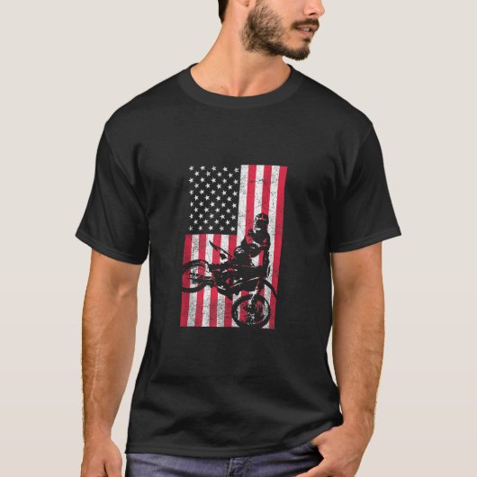 アメリカ国旗ダートバイク赤白青4th of tシャツ (正面)