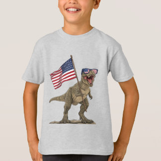 アメリカ国旗ティラノサウルス子供用カートゥーンTシャツ - 愛国的なTシャツ Tシャツ