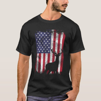 アメリカ国旗ディアエルク狩りアメリカ愛国的なハンテ Tシャツ