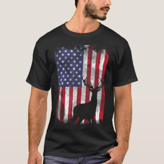 アメリカ国旗ディアエルク狩りアメリカ愛国的なハンテ Tシャツ