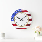 アメリカ国旗トリム赤と青 ラージ壁時計 (ホーム)