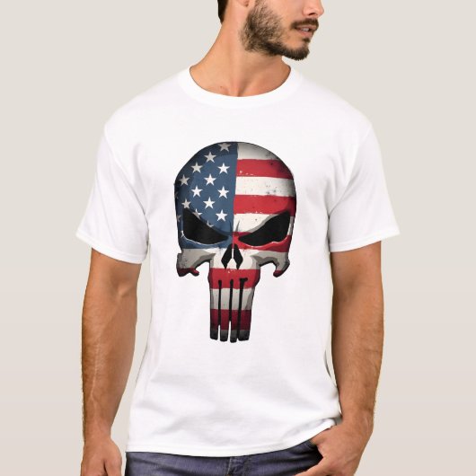 アメリカ国旗ドクロ 女性 男性向け 7月4日 Tシャツ (正面)