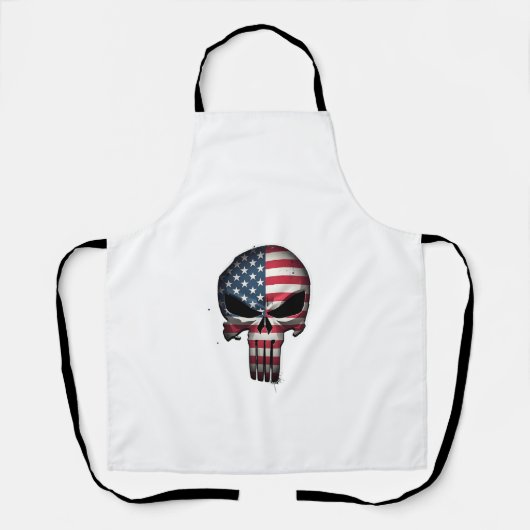 アメリカ国旗ドクロ 女性 男性向け 7月4日Tシャツ エプロン (正面)